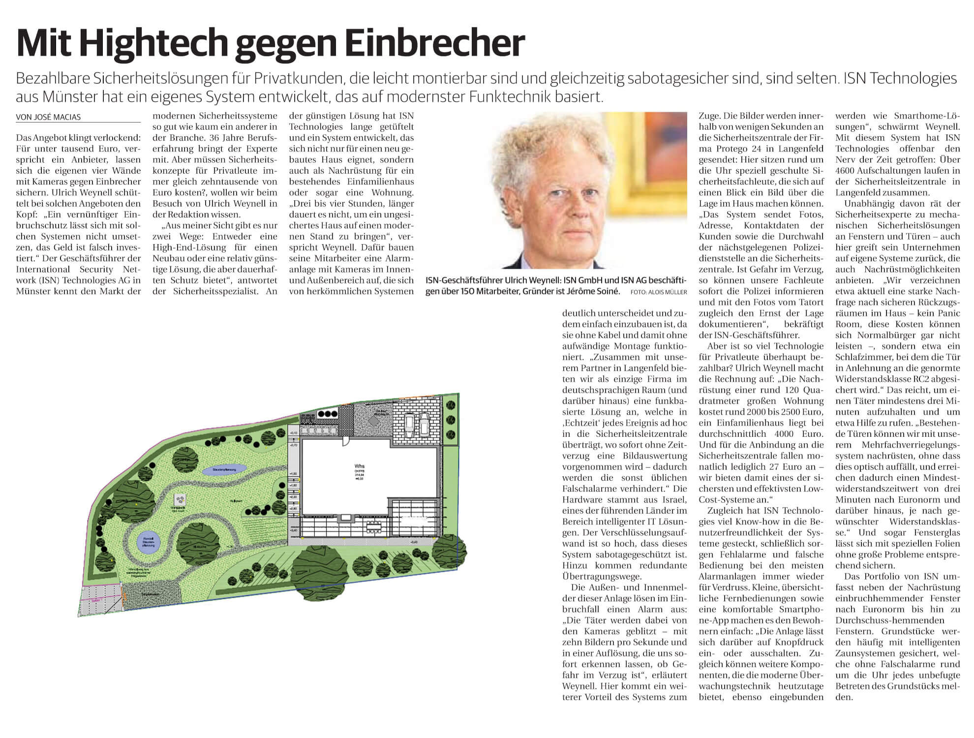 Artikel in der Rheinische Post "Mit Hightech gegen Einbrecher" von José Macias