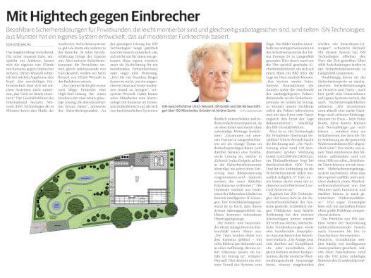 Artikel in der Rheinische Post "Mit Hightech gegen Einbrecher" von José Macias